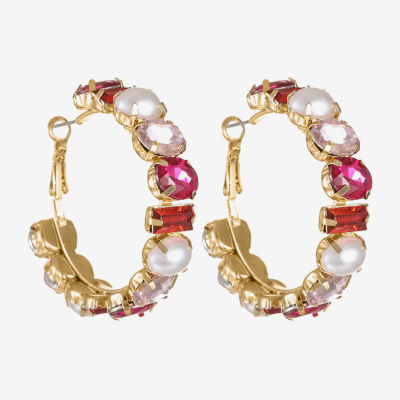 Bijoux Bar Gold Tone Glass Simulated Pearl 48mm Hoop Earrings