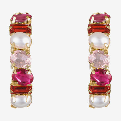 Bijoux Bar Gold Tone Glass Simulated Pearl 48mm Hoop Earrings
