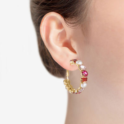 Bijoux Bar Gold Tone Glass Simulated Pearl 48mm Hoop Earrings