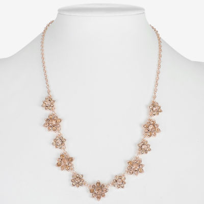 Monet Jewelry Rose Gold Glass 17 Inch Cable Flower Collar Necklace