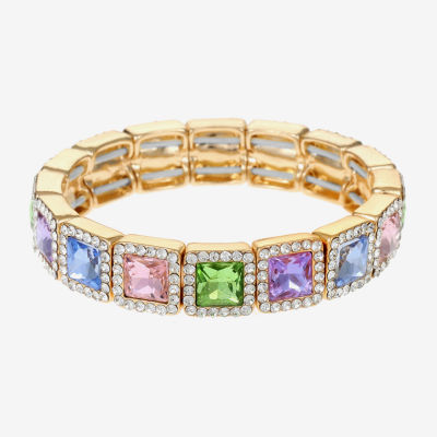 Monet Jewelry Womens Pink Glass Square Stretch Bracelet