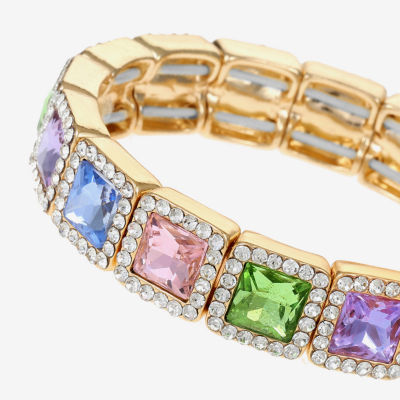 Monet Jewelry Womens Pink Glass Square Stretch Bracelet