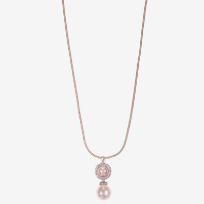 Monet Jewelry Rose Gold Womens Glass Simulated Pearl Zinc Round Pendant Necklaces