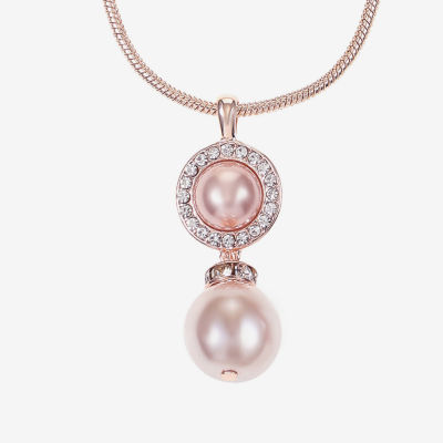 Monet Jewelry Rose Gold Womens Glass Simulated Pearl Round 17 Inch Pendant Necklaces