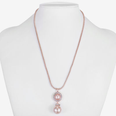 Monet Jewelry Rose Gold Womens Glass Simulated Pearl Round 17 Inch Pendant Necklaces