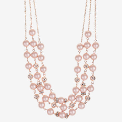 Monet Jewelry Rose Gold Layered Glass Rose Tone Strand Necklace