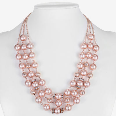 Monet Jewelry Rose Gold Layered Womens Glass Rose Tone 19 Inch Strand Necklace