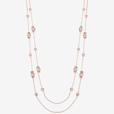 Monet Jewelry Rose Gold Layered Glass Rose Tone Strand Necklace