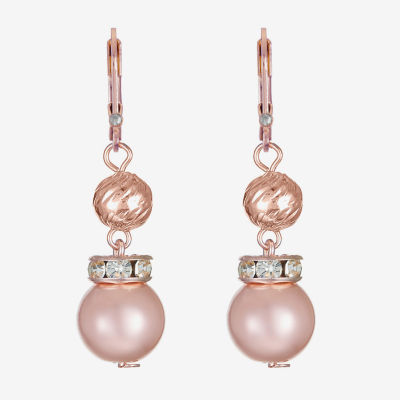 Monet Jewelry Rose Gold Glass Simulated Pearl Round Drop Earrings