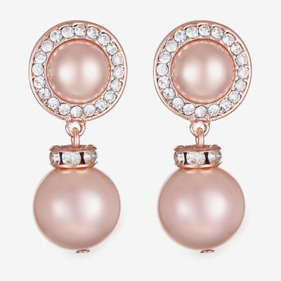 Monet Jewelry Rose Gold Glass Simulated Pearl Round Drop Earrings