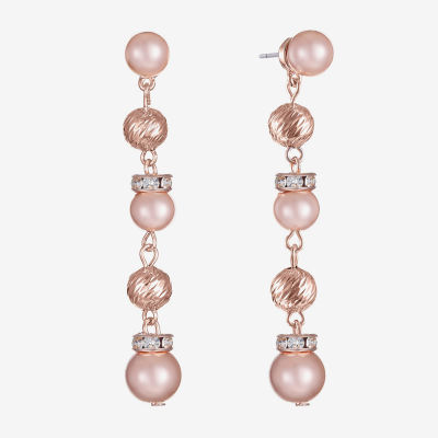Monet Jewelry Rose Gold Linear Glass Simulated Pearl Round Drop Earrings