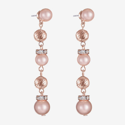 Monet Jewelry Rose Gold Linear Glass Simulated Pearl Round Drop Earrings
