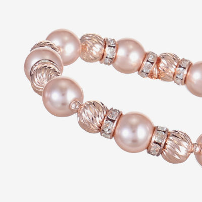 Monet Jewelry Rose Gold Womens Glass Simulated Pearl Round Stretch Bracelet