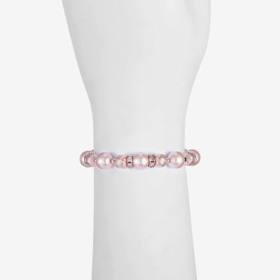 Monet Jewelry Rose Gold Womens Glass Simulated Pearl Round Stretch Bracelet