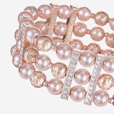 Monet Jewelry Rose Gold Womens Glass Simulated Pearl Round Stretch Bracelet