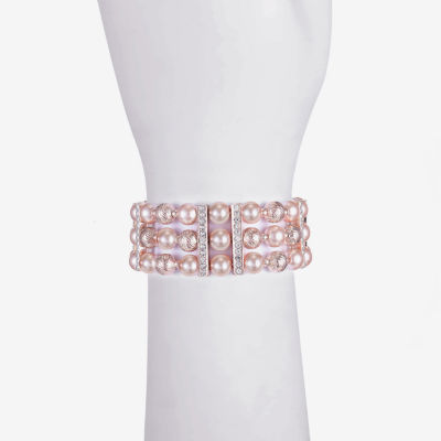 Monet Jewelry Rose Gold Womens Glass Simulated Pearl Round Stretch Bracelet