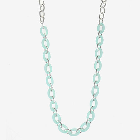 Liz Claiborne Womens 17 Inch Link Necklace, One Size, Green