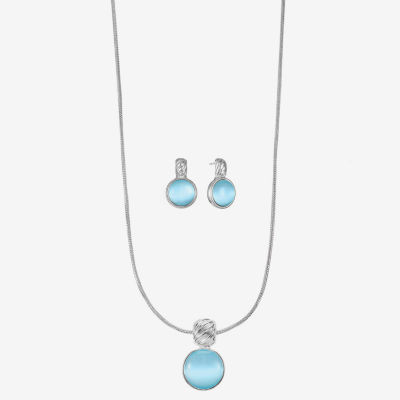 Liz Claiborne Pendant Necklace And Drop Earring Womens Blue Glass Round 2-pc. Jewelry Set
