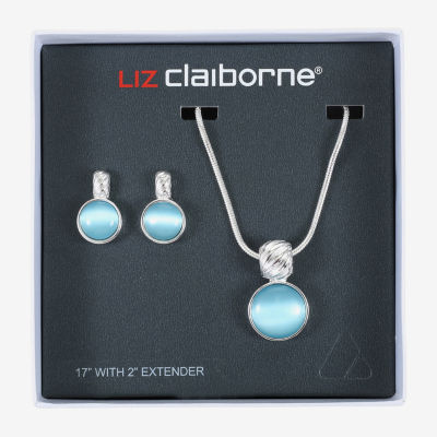 Liz Claiborne Pendant Necklace And Drop Earring Womens Blue Glass Round 2-pc. Jewelry Set