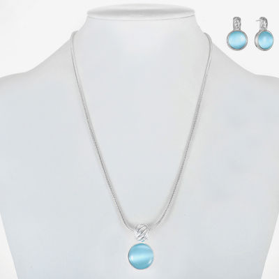 Liz Claiborne Pendant Necklace And Drop Earring Womens Blue Glass Round 2-pc. Jewelry Set