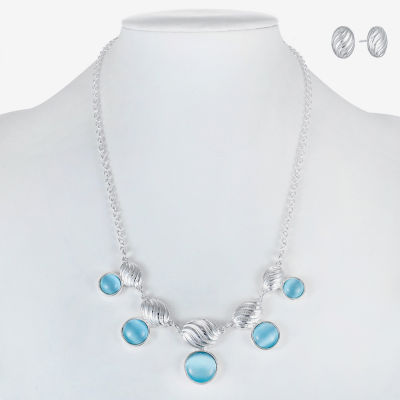 Liz Claiborne Collar Necklace And Stud Earring Womens Blue Glass Round 2-pc. Jewelry Set