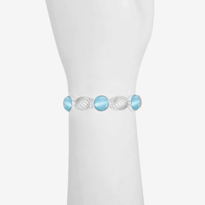 Liz Claiborne Womens Blue Glass Round Stretch Bracelet
