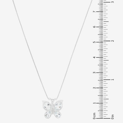 Limited Quantities! Womens Diamond Accent Genuine Blue Aquamarine Sterling Silver Butterfly 18 Inch Pendant Necklace