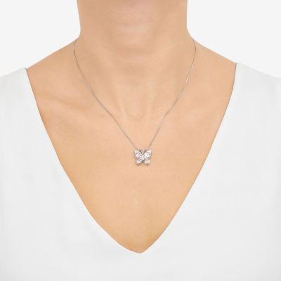 Limited Quantities! Womens Diamond Accent Genuine Blue Aquamarine Sterling Silver Butterfly 18 Inch Pendant Necklace