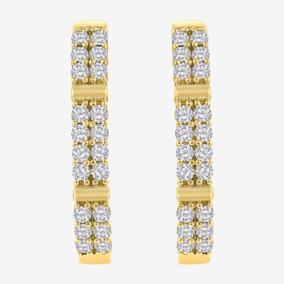 (H-I / I1) 1 CT. T.W. Lab Grown White Diamond 10K Gold 25.6mm Hoop Earrings