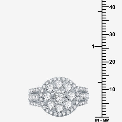 (H-I / I1) Womens 3 CT. T.W. Lab Grown White Diamond 10K White Gold Side Stone Engagement Ring