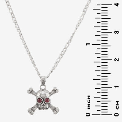 Mens Red Zircon Stainless Steel Skull Pendant Necklace