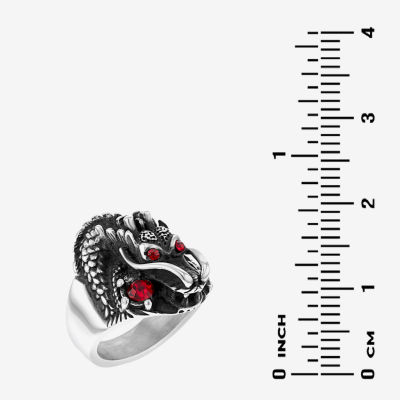 "Dragon" Mens Red Cubic Zirconia Stainless Steel Hypoallergenic Fashion Ring