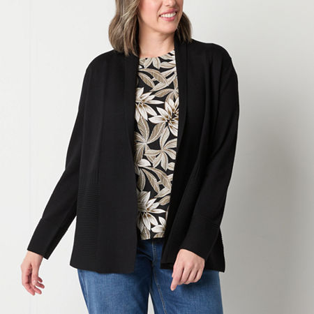 Liz Claiborne Womens Long Sleeve Open Front Cardigan, Petite Xx-large, Black