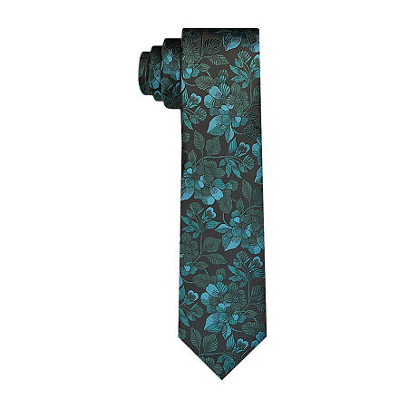 J. Ferrar Slim Floral Tie, One Size, Green