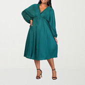 sachin and babi light blue dress Satin Empire Waist Puff Sleeve Plus Size Dress