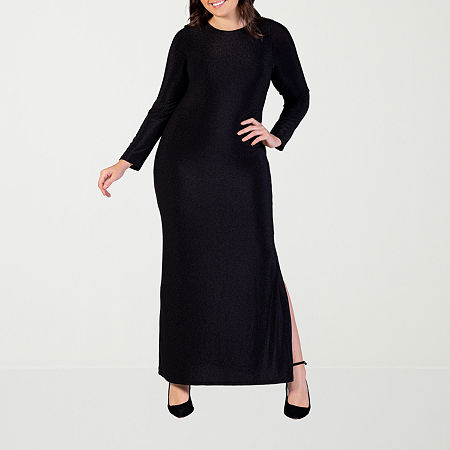 24seven Comfort Apparel Womens Plus Long Sleeve Maxi Dress In Black