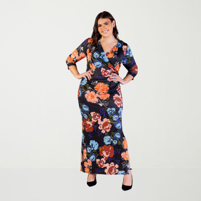 24seven Comfort Apparel Womens Long Sleeve Floral Maxi Dress Plus