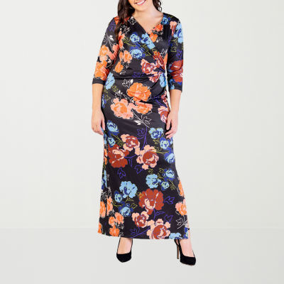 24seven Comfort Apparel Womens Long Sleeve Floral Maxi Dress Plus