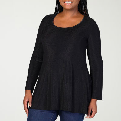 24seven Comfort Apparel Plus Womens Scoop Neck Long Sleeve Tunic Top