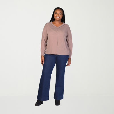 24seven Comfort Apparel Womens Plus V Neck Long Sleeve Blouse