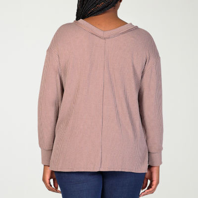 24seven Comfort Apparel Womens Plus V Neck Long Sleeve Blouse