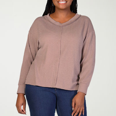 24seven Comfort Apparel Womens Plus V Neck Long Sleeve Blouse