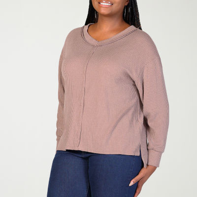 24seven Comfort Apparel Womens Plus V Neck Long Sleeve Blouse