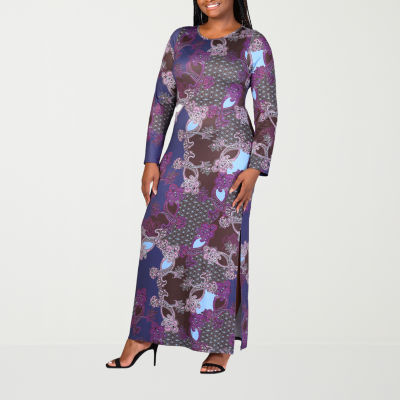 24seven Comfort Apparel Womens Long Sleeve Paisley Maxi Dress Plus