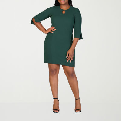 24seven Comfort Apparel Womens Plus Elbow Sleeve Shift Dress