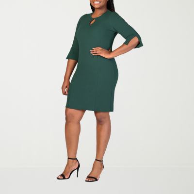 24seven Comfort Apparel Womens Plus Elbow Sleeve Shift Dress