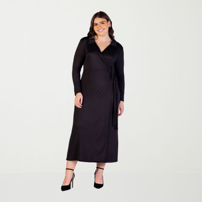 24seven Comfort Apparel Womens Long Sleeve Geometric Maxi Dress Plus