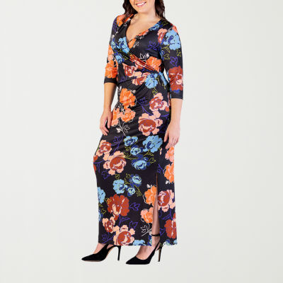 24seven Comfort Apparel Womens Long Sleeve Floral Maxi Dress Plus