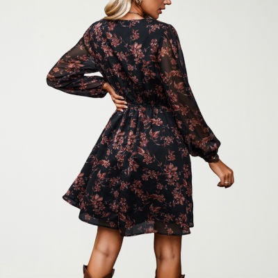 CUPSHE Womens Long Sleeve Floral Peasant Dress