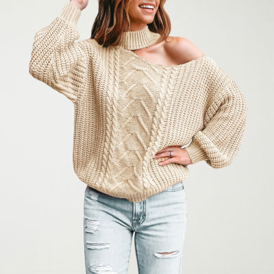 CUPSHE Womens High Neck Cut Outs Long Sleeve Pullover Sweater